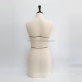 DL014 Female torso mannequin cover with yellow linen fabric, women mannequin with Measurements black Line